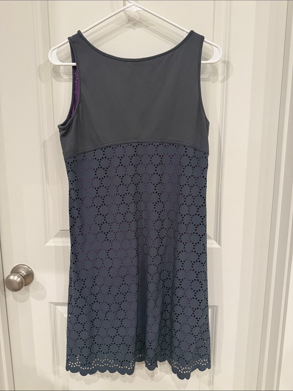 Title Nine Eyelet Sleeveless Swing Dress with Purple Lining - Picture 3 of 6